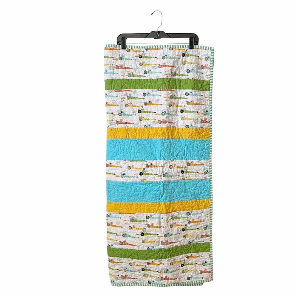 Baby Boy Quilt Handmade Race Cars Mice Racetrack Striped Colorful Nursery Decor